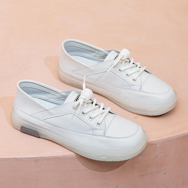 2025 Women's Genuine Leather White Sneakers: Breathable, Soft Cowhide Sole, Versatile Two-Wear Design for Spring & Summer.