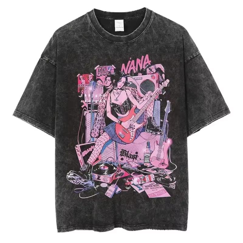 Summer Hot Sale Japanese Anime Nana Osaki Washed Graphic Tshirt Men Women Harajuku Tshirt Y2k Gothic Cotton Oversized Tshirt