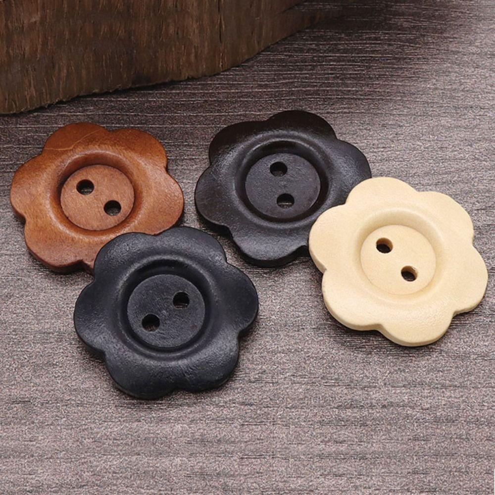 50PCS Flower Shaped Wood Buttons Vintage Sewing Button DIY Clothing Button Clothing Sewing