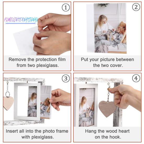 Двусторонняя фоторамка с подвеской в ​​виде сердца — гладкий край, без заусенцев, вращающаяся на 360 градусов деревянная рамка для фотографий