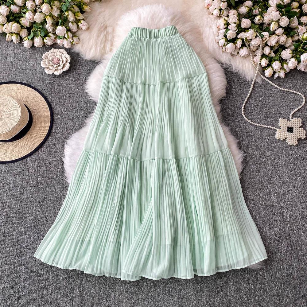 DIMANAF 2025 Летние женские новые юбки из шифона с эластичной талией, плиссированные сетчатые элегантные юбки