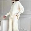 2024 Autumn Winter Casual Loose Knit Sweater Two-Piece Set Fashion Solid Turtleneck Long Sleeve Pullover Sweater Straight Pants