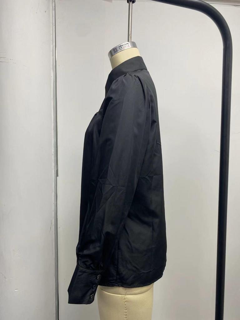 Women's Long Sleeve Ruched Stand Collar Lantern Sleeve Shirt