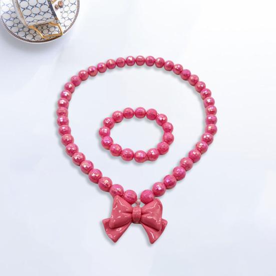 1 Set Princess Gift Necklace Bracelet Set Adorable Bow Candy Color Eco-friendly Bow Necklace for Girls