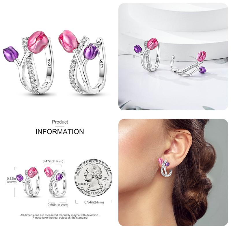 Серьги-тюльпаны из стерлингового серебра 925 пробы для женщин, двойные серьги-кольца в виде бабочки из кубического циркония, изящные помолвочные украшения