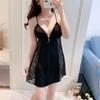 Sexy See-through Lace Nightgown Suspender Nightgown Two-piece Set Women's Thin Satin Bathrobe Pajamas Summer Home Wear