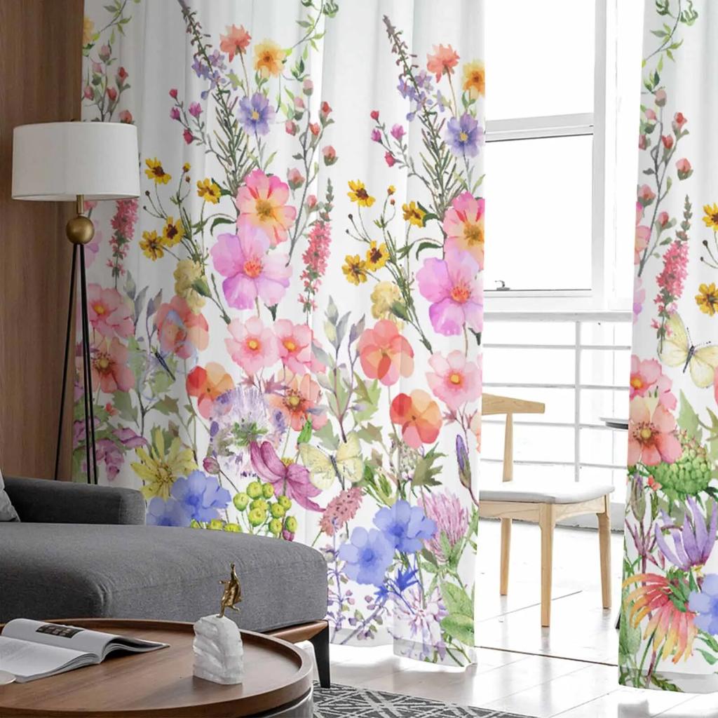 Цветочная акварель ручная роспись прозрачные шторы для гостиной, кухни, оконные шторы, тюлевые занавески для спальни, вуали