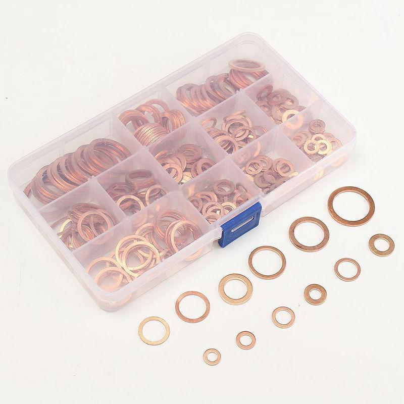 280 шт. 12 размеров ассорти медных уплотнительных шайб для сминания, плоские кольца, набор с коробкой