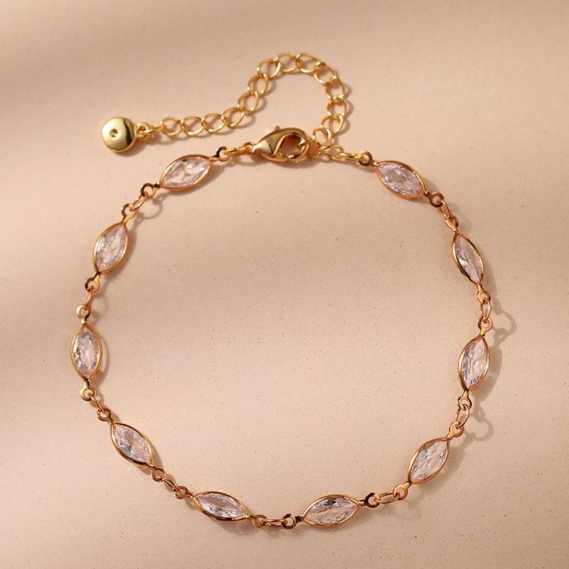 Fashion 18k Gold Plated Rhombus Glass Summer Fresh Chain Bracelet For Women