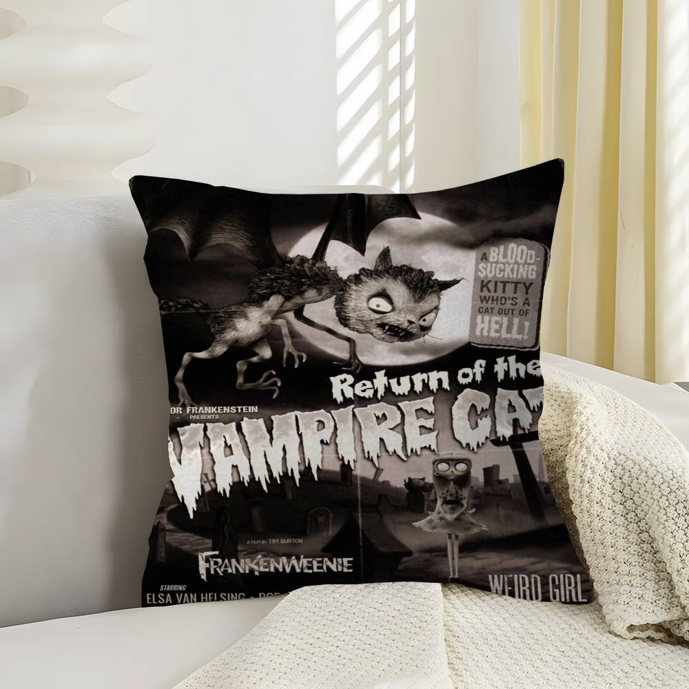 3D Black and White Fantasy Movie F-Frankenweenie Cushion Cover Car Throw Pillow Case For Sofa Car Christmas Gift 40x40cm