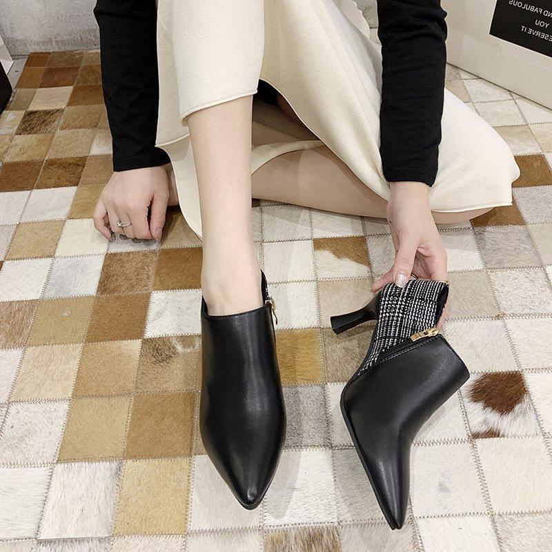 Sexy Women's Ankle Boots Black Elegant with Medium Heels Booties Pointed Toe Work Footwear Short Shoes for Woman Comfortable