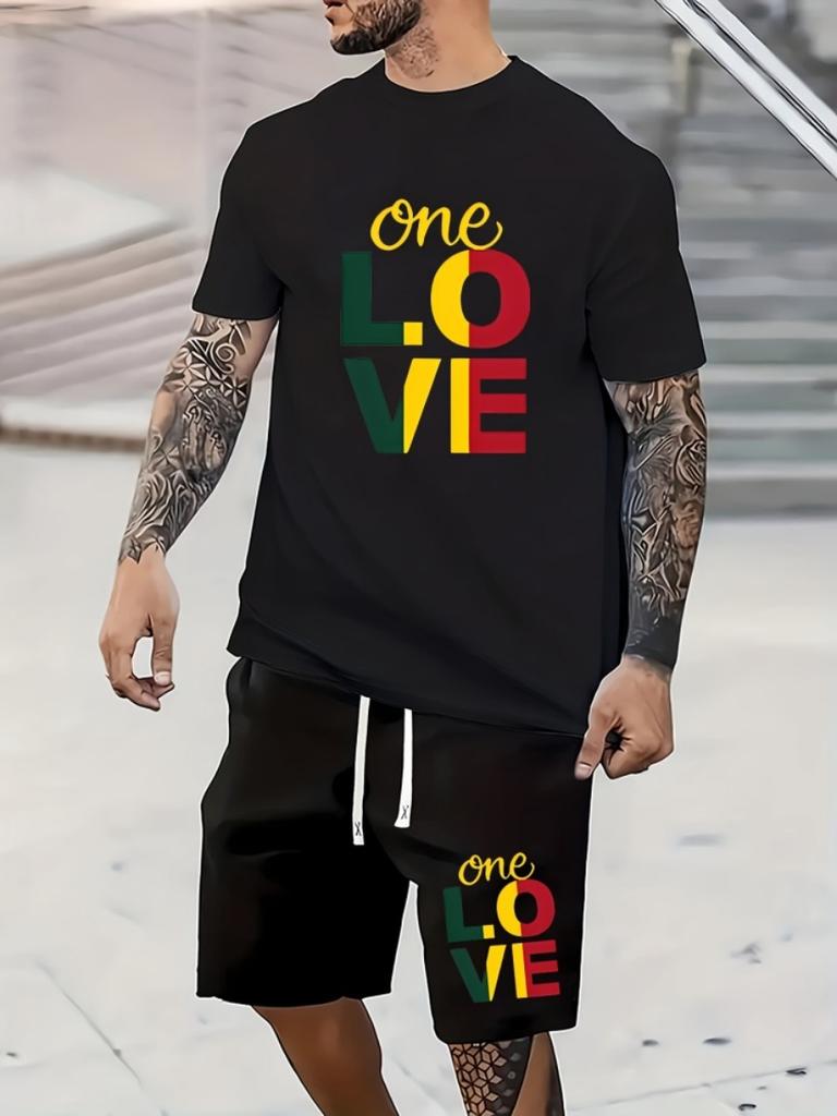 Мужские шорты с коротким рукавом One Love с монограммой, комплект, летняя повседневная мужская футболка для спорта на открытом воздухе, мужские пляжные шорты