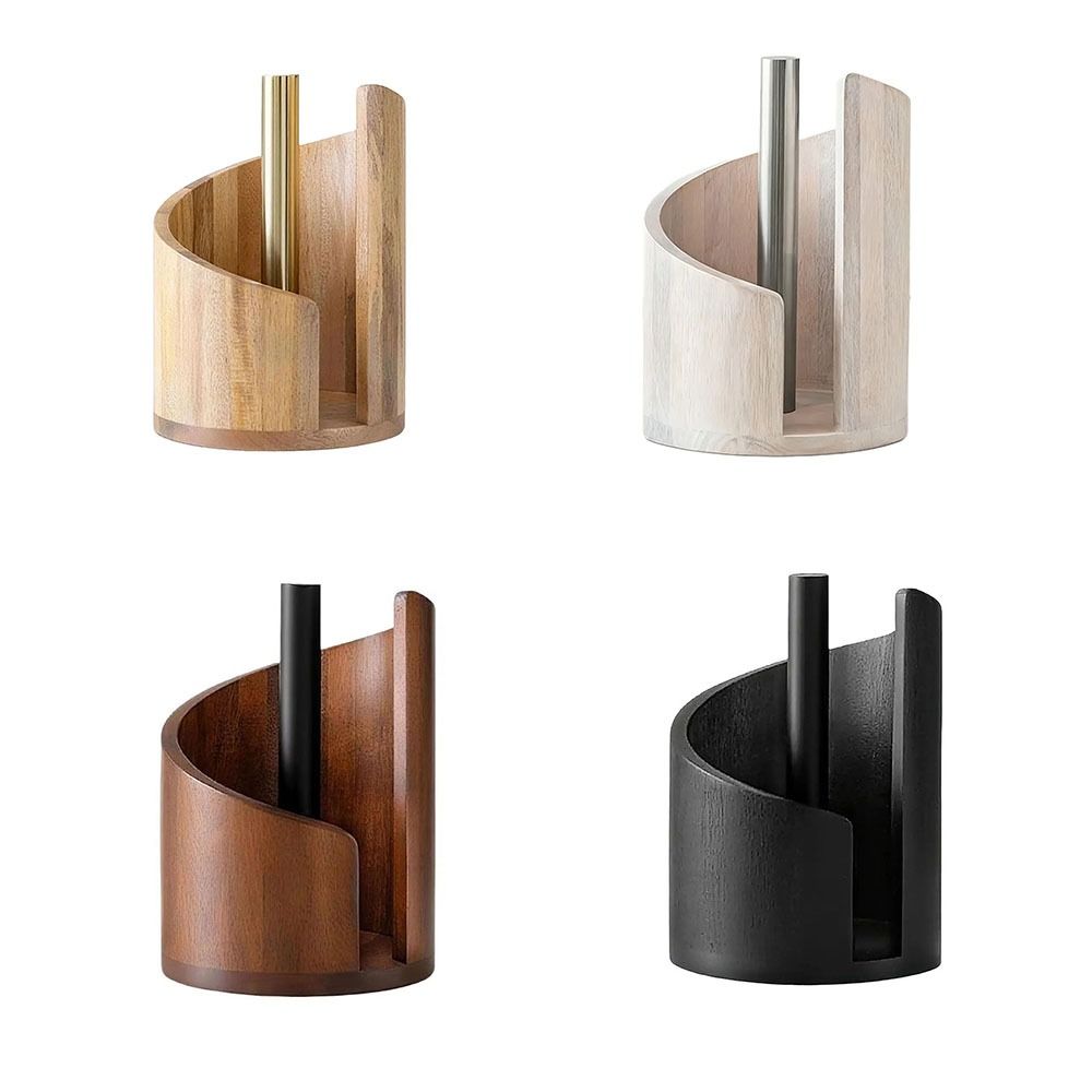 Large Capacity Wooden Paper Towel Holder Countertop Design Freestanding Base Freestanding Paper Roll Holder Ornament Storage