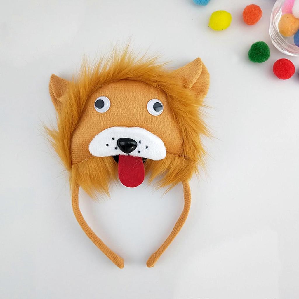 for Creative Funny Lion Hair Hoop Headdress Plush Cartoon Animal Headband Hair Accessories Costume for Theme Party Stereo face lion