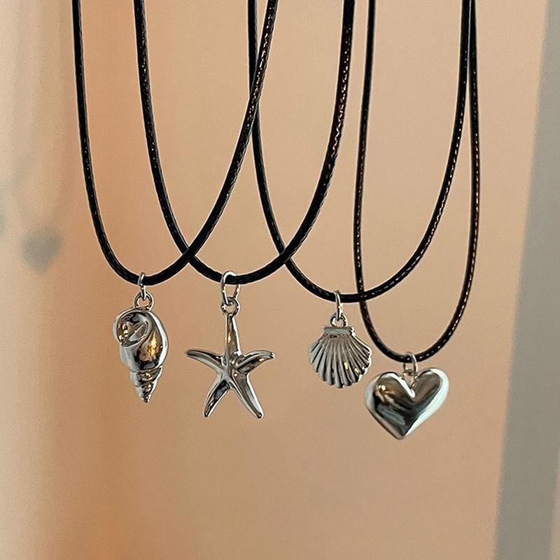 Ретро черная веревка сердце ракушка кулон ожерелье для женщин звезда ключица цепочка ожерелье модные аксессуары подарок