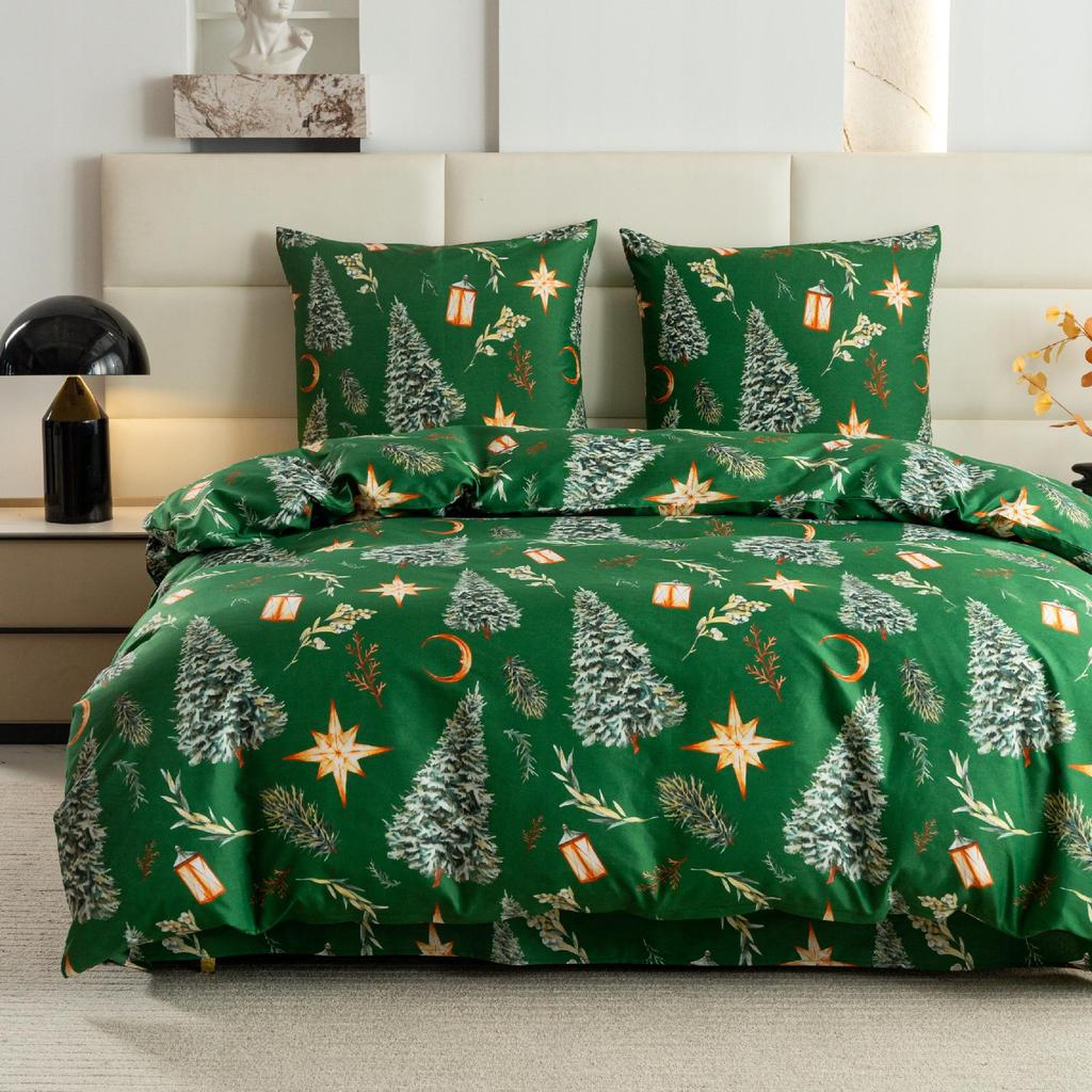 Christmas bedding set, cotton satin, 160x200 cm, pillowcases, Christmas tree, bubbles