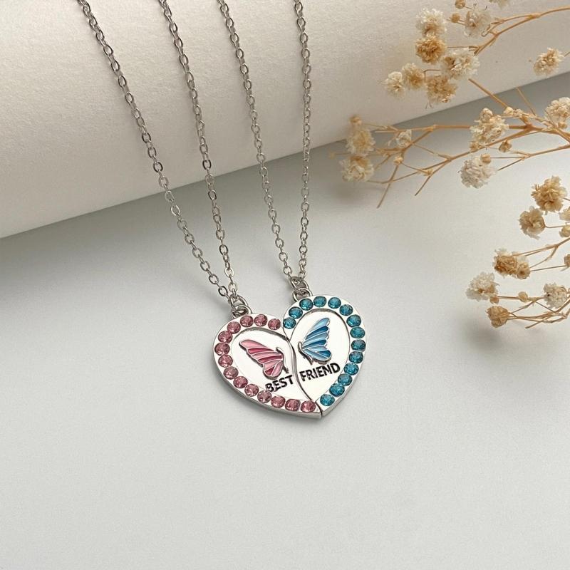 1 пара Набор necklaces дружбы Магнитный кулон-бабочка Цепочка на шею Подвеска в виде сердца-любовь Ключица Цепочка для лучших друзей