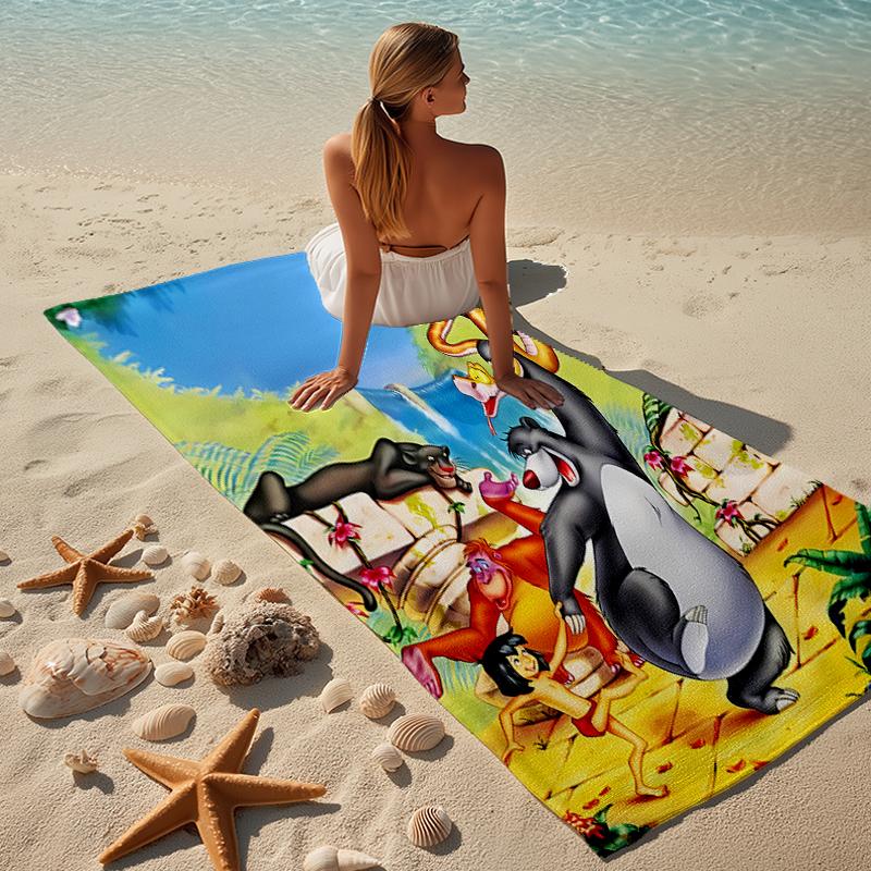 proof beach towel with a The Jungle Book pattern - soft,absorbent,quick-drying,machine washable - perfect for swimming,camping,bathing