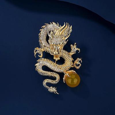Золотой дракон драматический бал год дракона подарок зодиакальный дракон брошь женский костюм высокого класса аксессуары булавка украшение в китайском стиле