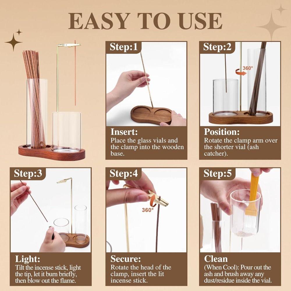 Removable Glass 2 in 1 Incense Holder Wooden Base Incense Candle Stand Spa