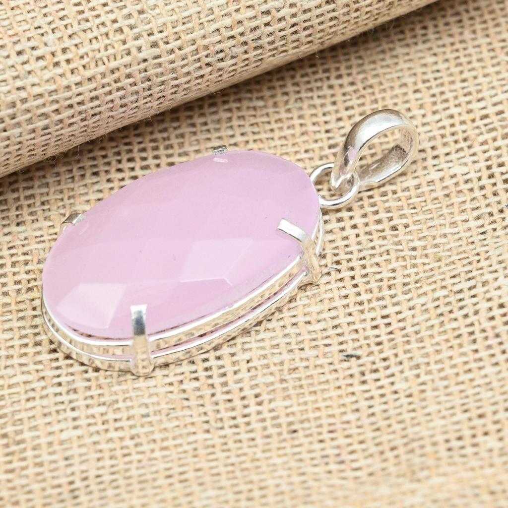 Граненый розовый халцедон Твердый стерлинговый серебристый стерлинговый серебристый стерлинговый серебристый 925 ручной работы Красивый кулон Ювелирные изделия