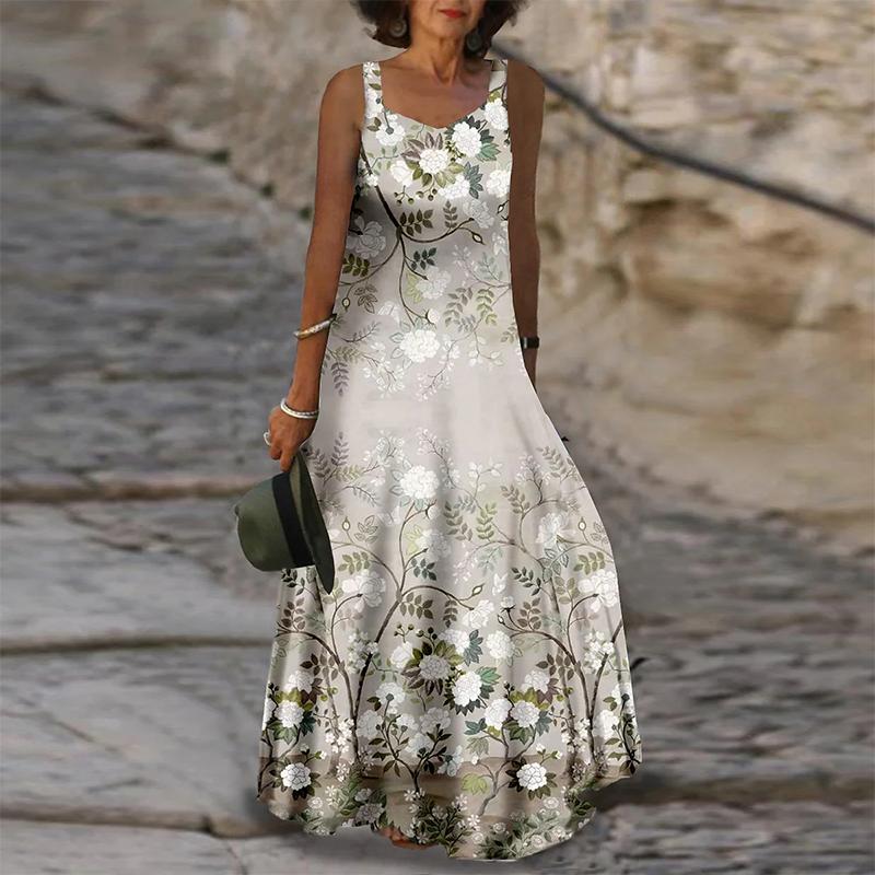 Женское платье-комбинация Длинное платье макси Платье с принтом одуванчика Весна и лето с V-образным вырезом Для отдыха и отпуска