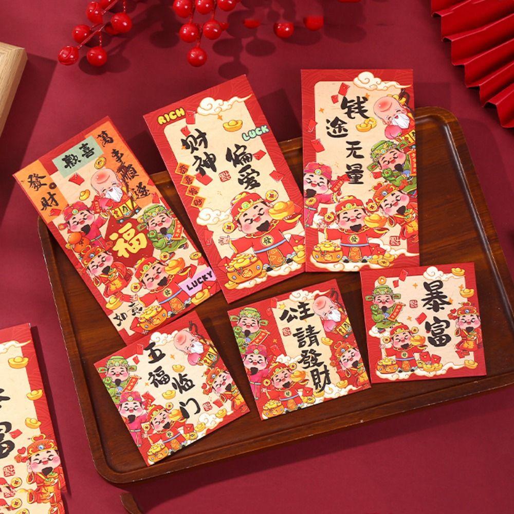 12pcs/set Traditional Lucky Red Envelope Cartoon Fortune Hongbao Red Packet Spring Festival