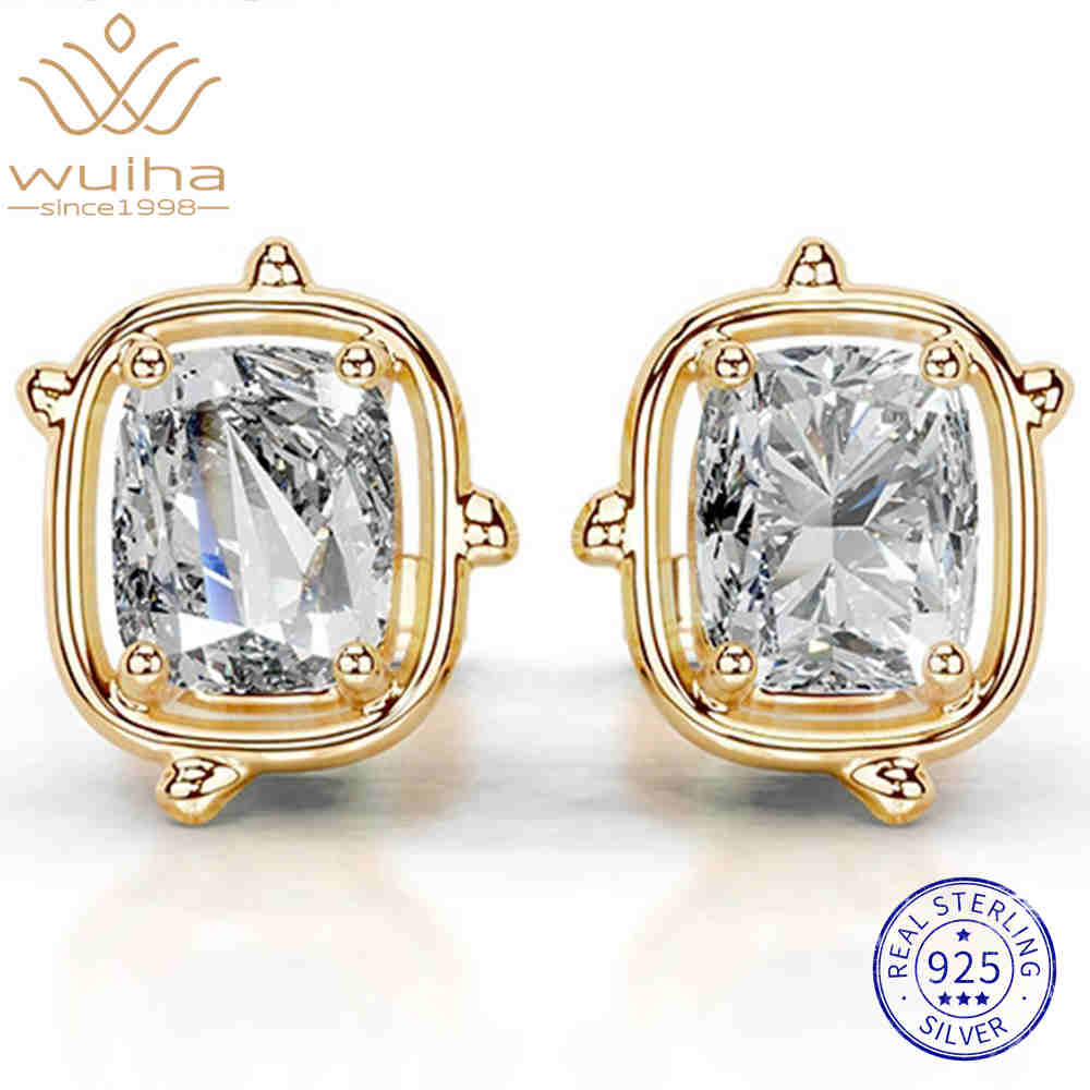 WUIHA 925 Sterling Silver 5 *7 MM 2 CT Cushion Cut D Color Real GRA Moissanite Diamonds Studs Earrings Fine Jewelry Pass Test