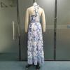Women Maxi Dresses Summer Fashion Vintage Printed Backless Halterneck Tie Up Cutout Party Beach Long Skirt Dresses