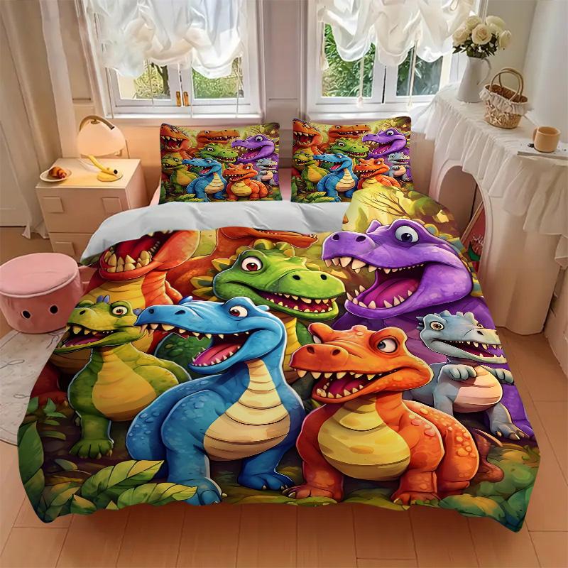 Colorful Dinosaurs Jungle Print 3Pcs Bedding Setduvet Cover With 2 Bedropillowcase Home Birthday Gift