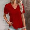 Women T-shirt V-neck Short Sleeve Casual Tee Shirt Hollow Embroidery Lace Pullover Tops Streetwear