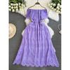 Vacation Style off-Shoulder Waist Slimming Embroidered Dress