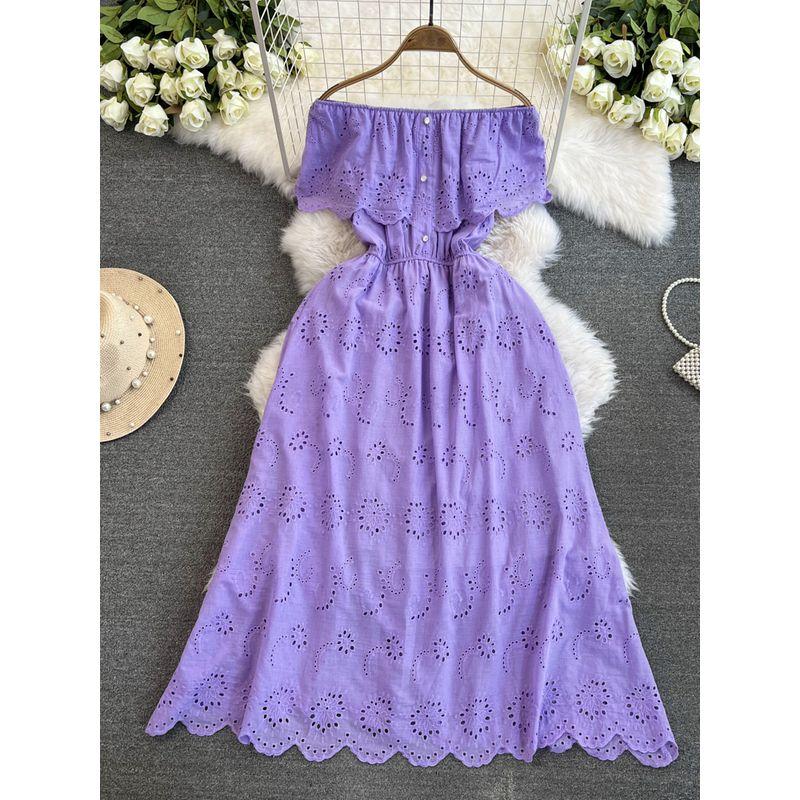 Vacation Style off-Shoulder Waist Slimming Embroidered Dress