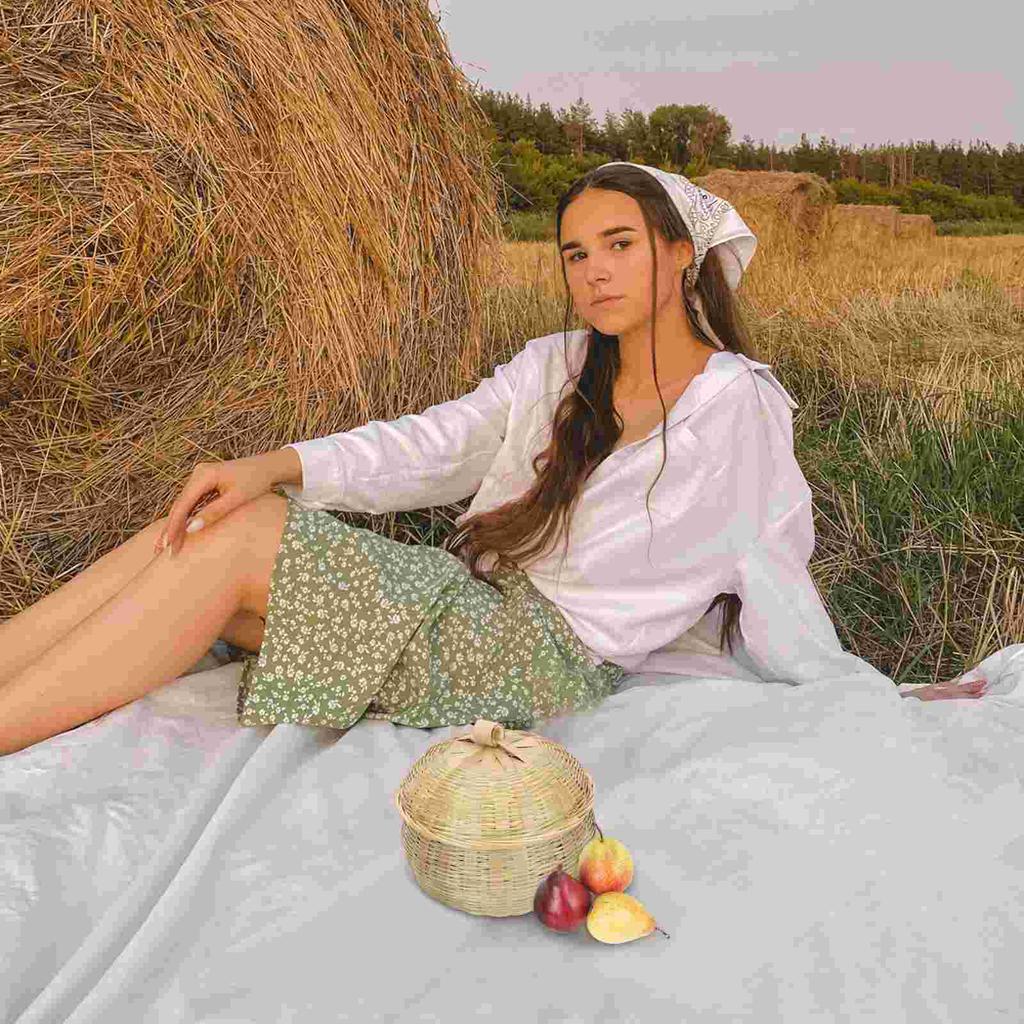 Корзина для хранения из бамбука премиум-класса с крышкой, набор из 2 шт. (Диаметр 15 см x Высота 14 см) Многофункциональный контейнер для яиц Home