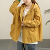 2023 Women Length Windbreaker Women's Large Irregular Korean Loose Hooded Fashion Yellow Plus Size Open Stitch