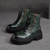 GKTINOO 2025 Качество Коровья Кожа Женская Обувь Осень Зима Квадратный Средний Каблук Ботильоны Шнуровка Молния Женские Туфли Размер 35-40