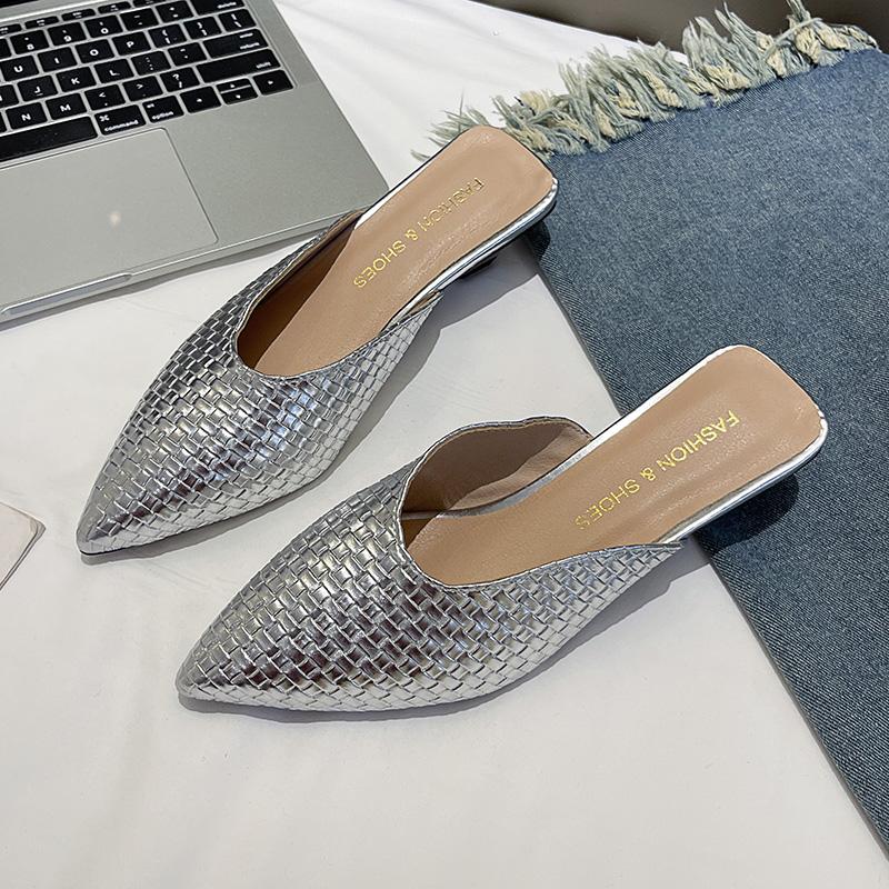 Модные женские туфли-шлепанцы баотоу, летняя пляжная обувь для женщин, с острым носком, на плоской подошве, женские сандалии, модные шлепанцы баотоу