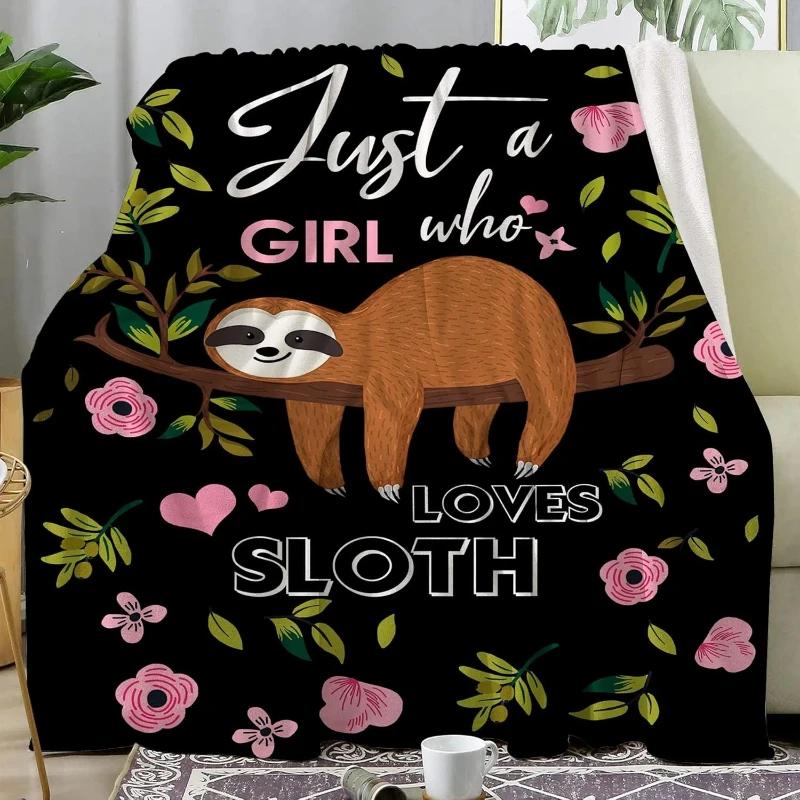 Cute Sloth Floral Printed Soft Throw Blanket for Bedroom Couch Cozy Animal Themed Gift for Women Girls Sloth Lovers