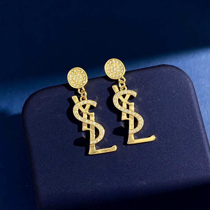 Серьги Fashion Bazaar Poplar Forest Letter Diamond Ys, женственные, с круглым лицом, тонкие, длинные, в стиле ретро в стиле Гонконга