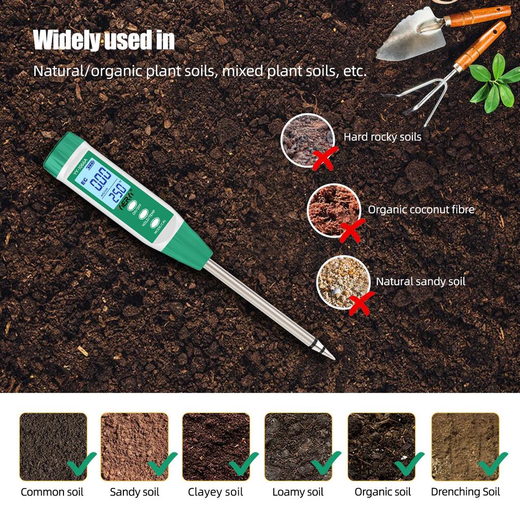 YY-1066A Soil Ec and Water Content Meter High Accuracy for Plant Testing, Gardening, Agriculture, Ph and Moisture Sensor