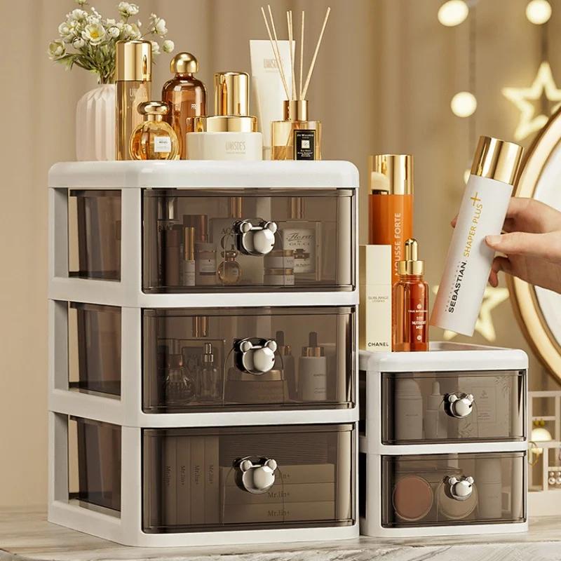 Штабелируемый настольный ящик для хранения с пылезащитным ящиком, офисный ящик для хранения косметики, канцелярские принадлежности, стеллаж для хранения мусора