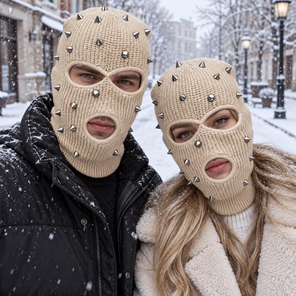 Stretchy 3 Hole Knit Balaclava Windproof Winter Ski Mask Unique Studded Full Face Mask Unisex