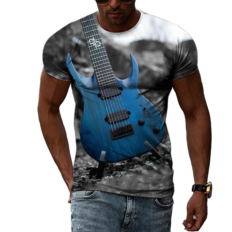 Модные крутые стильные футболки с рисунком гитары для мужчин, летняя футболка с интересным креативным узором и принтом, трендовая уличная одежда в стиле Харадзюку