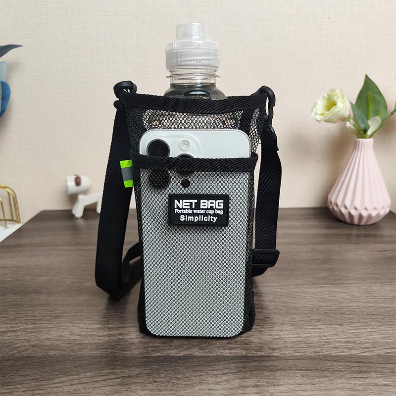 Portable Sport Water Bottle Cover Mesh Cup Sleeve Pouch With Strap Mobile Phone Bag Visible Bag Outdoor Camping Accessories