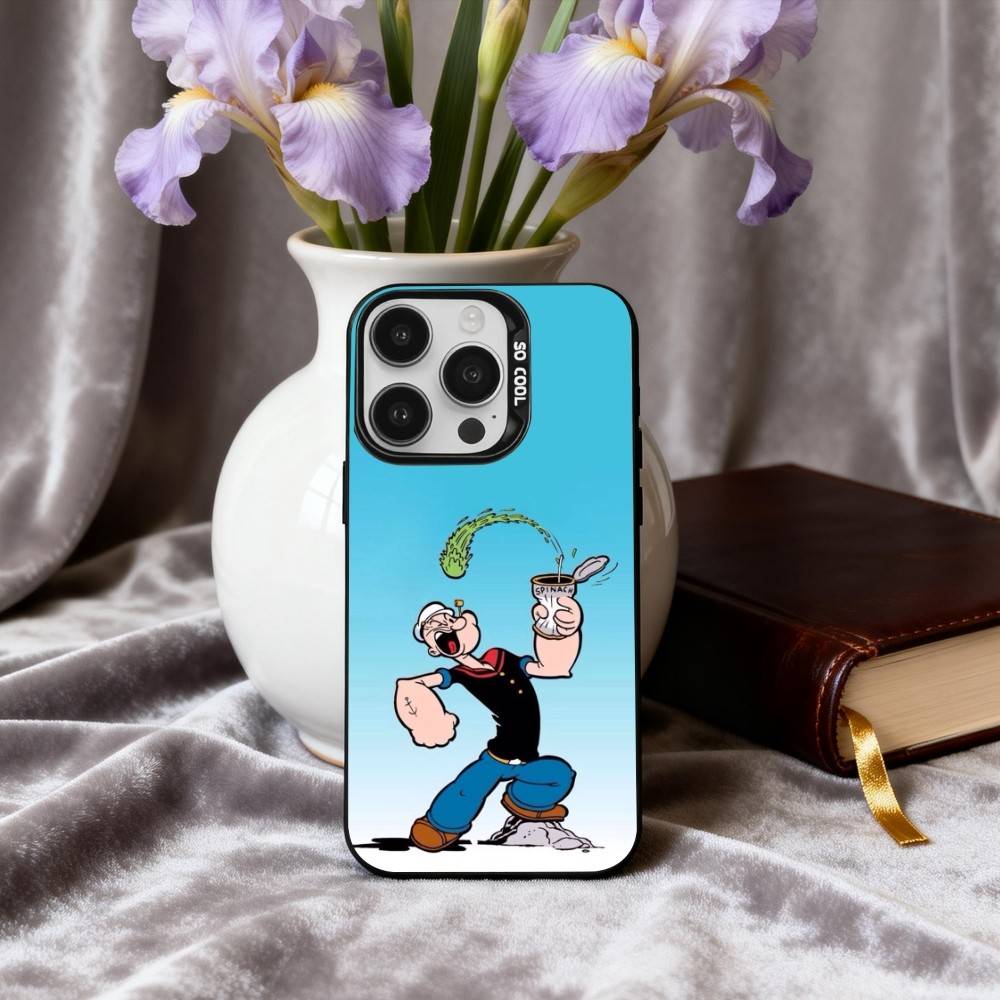 C-Cartoon C-Character P-Popeye-E Phone Case For iPhone17,16,15,14,13,12,11 Plus,Pro Max Candy Silver Plated Inside Cover