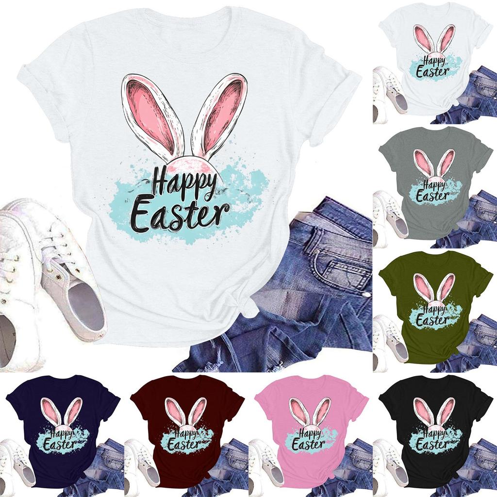 Women's Casual Loose Printed T-shirt Round Neck Pullover Short Sleeved Top