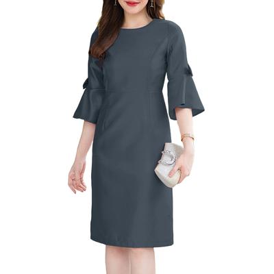 Женское повседневное летнее платье свободного кроя с круглым вырезом и рукавами 3/4-клеш