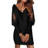 Модное женское повседневное платье с V-образным вырезом, длинным рукавом, принтом и кружевной отделкой
