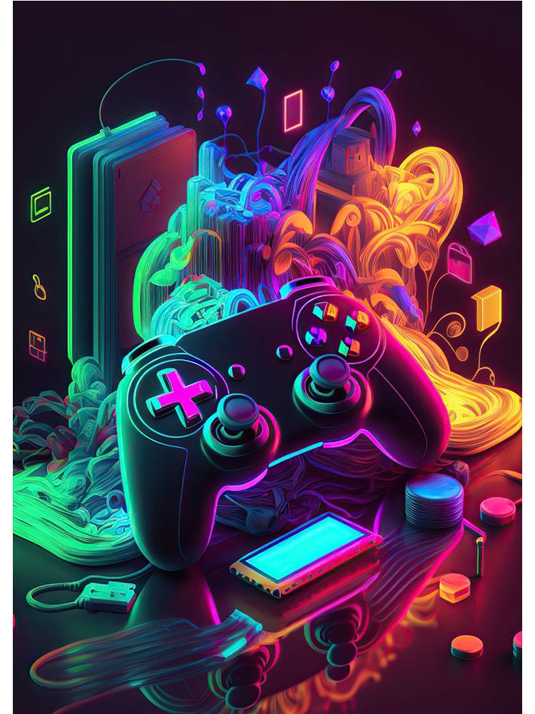 Неоновый красочный геймерский контроллер, крутой игровой настенный художественный холст, живопись, поп-арт, постеры и принты, декор для комнаты, подарок, Cuadros, без светодиода