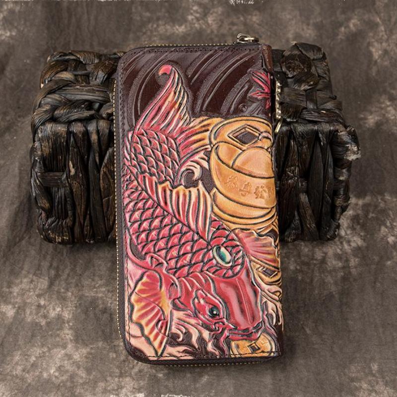 Johnature Luxury Hand Wallet Retro Handmade Embossing Genuine Leather Men Women Wallets And Purses Wallet Card Holder